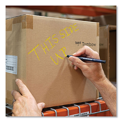 Tombow Wax-Based Marking Pencil, 4.4 mm, Yellow Wax, Navy Blue Barrel, 10/Box (TOM51534)