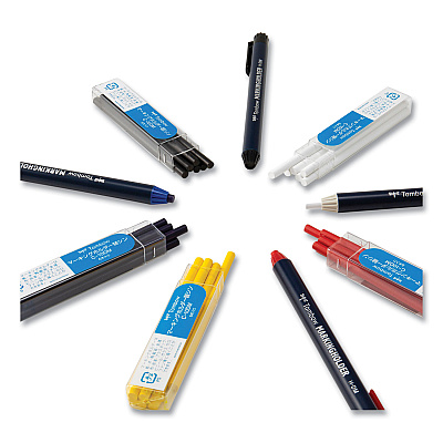 Tombow Wax-Based Marking Pencil, 4.4 mm, White Wax, Navy Blue Barrel, 10/Box (TOM51535)