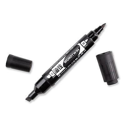 Tombow Mono Twin Bold Permanent Marker, Fine/Broad Tips, Black, 10/Box (TOM56646)