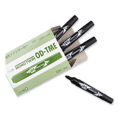 Tombow Mono Twin Bold Permanent Marker, Fine/Broad Tips, Black, 10/Box (TOM56646)