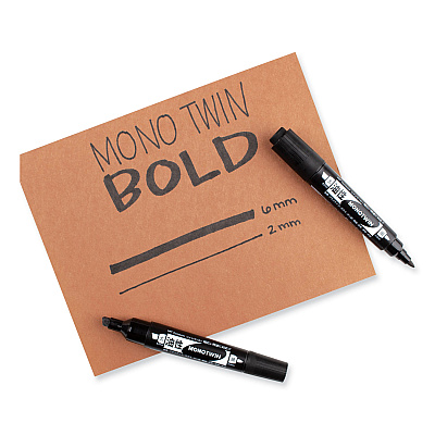 Tombow Mono Twin Bold Permanent Marker, Fine/Broad Tips, Black, 10/Box (TOM56646)