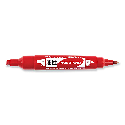 Tombow Mono Twin Bold Permanent Marker, Fine/Broad Tips, Red, 10/Box (TOM56647)
