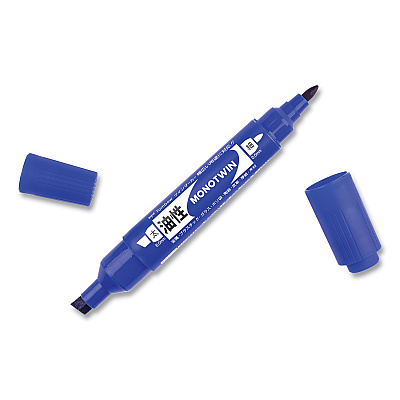 Tombow Mono Twin Bold Permanent Marker, Fine/Broad Tips, Blue, 10/Box (TOM56648)
