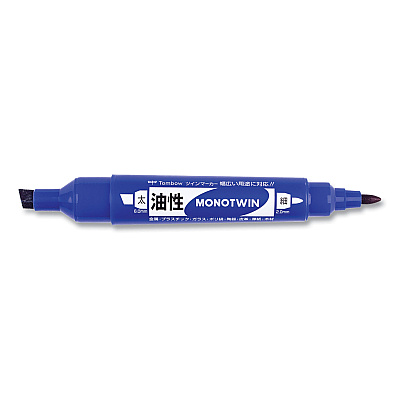 Tombow Mono Twin Bold Permanent Marker, Fine/Broad Tips, Blue, 10/Box (TOM56648)