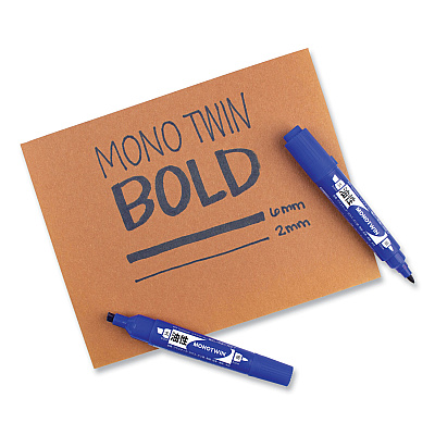Tombow Mono Twin Bold Permanent Marker, Fine/Broad Tips, Blue, 10/Box (TOM56648)