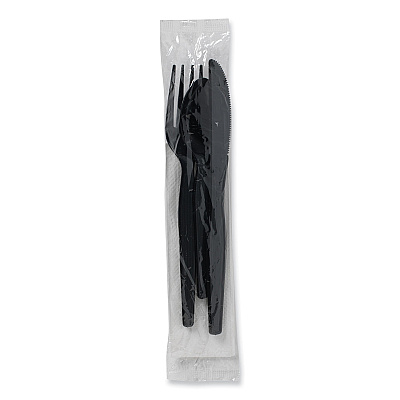 Dixie Individually Wrapped Heavyweight Cutlery Set, Fork/Knife/Napkin/Spoon, Plastic, Black, 250/Carton (CH56NC7)