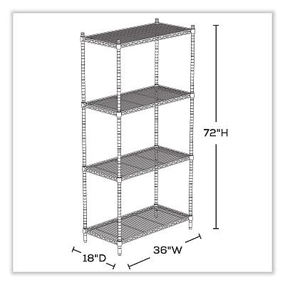 Safco Industrial Wire Shelving, Four-Shelf, 36w x 18d x 72h, Metallic Gray (SAF5285GR)