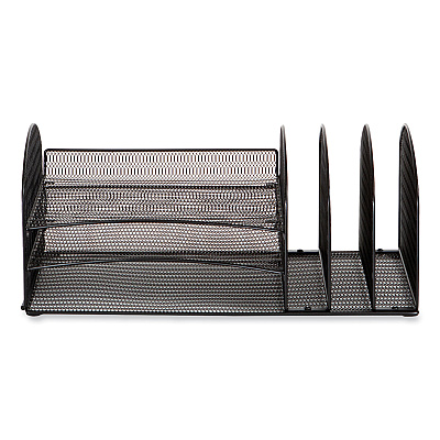 Safco Onyx Mesh Desk Organizer with Three Horizontal and Upright Sections, Letter Size Files, 19.62 x 11.32 x 8.5, Black (SAF3213BLKD)