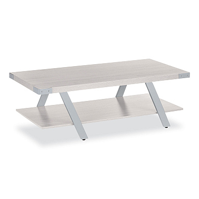Safco Coffee Table, Rectangular, 51 x 23.78 x 16, White Ash Top, Silver Base (SAFMRCFTWAH)