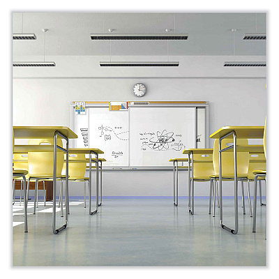 Ghent Horizontal Sliding Porcelain Magnetic Whiteboard, 120 x 48, White Surface, Satin Aluminum Frame (GHEHSM2410)