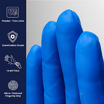 Hero Latex Pwdfree 14 Mil Extended Cuff Exam Gloves Blue Lrg, Case Of 500 (HER006)