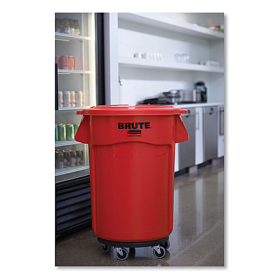 Rubbermaid Commercial Vented Round Brute Container, 55 gal, Plastic, Red, 3/Carton (FG265500RED)
