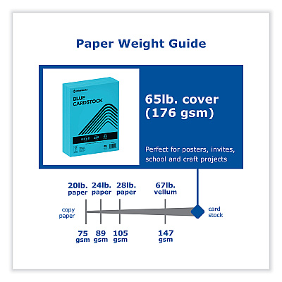 Printworks Color Cardstock, 65 lb Cover Weight, 8.5 x 11, Blue, 250/Ream (PRB00114)