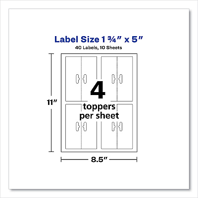 Avery Sure Feed Printable Toppers with Bags, 1.75 x 5, White, 40/Pack (AVE22801)