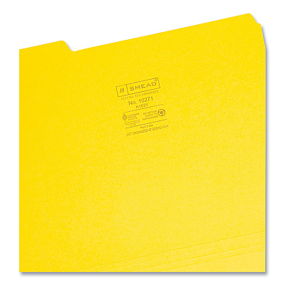 Smead Interior File Folders, 1/3-Cut Tabs: Assorted, Letter Size, 0.75" Expansion, Yellow, 100/Box (SMD10271)