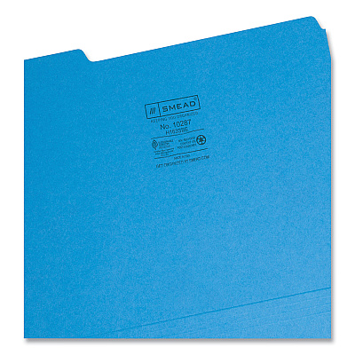 Smead Interior File Folders, 1/3-Cut Tabs: Assorted, Letter Size, 0.75" Expansion, Sky Blue, 100/Box (SMD10287)