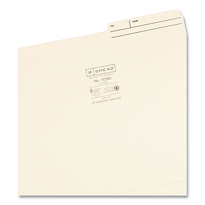 Smead Reinforced Guide Height File Folders, 2/5-Cut Printed Tabs: Right Position, Letter Size, 0.75" Expansion, Manila, 100/Box (SMD10388)
