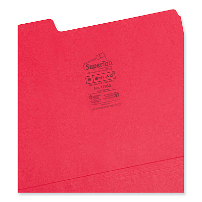 Smead SuperTab Colored File Folders, 1/3-Cut Tabs: Assorted, Letter Size, 0.75" Expansion, 11-pt Stock, Red, 100/Box (SMD11983)