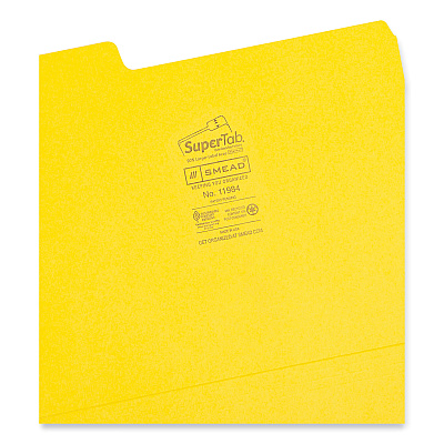 Smead SuperTab Colored File Folders, 1/3-Cut Tabs: Assorted, Letter Size, 0.75" Expansion, 11-pt Stock, Yellow, 100/Box (SMD11984)