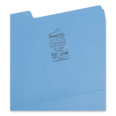 Smead SuperTab Colored File Folders, 1/3-Cut Tabs: Assorted, Letter Size, 0.75" Expansion, 11-pt Stock, Blue, 100/Box (SMD11986)