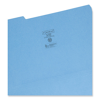 Smead Colored File Folders, 1/3-Cut Tabs: Assorted, Legal Size, 0.75" Expansion, Blue, 100/Box (SMD17043)