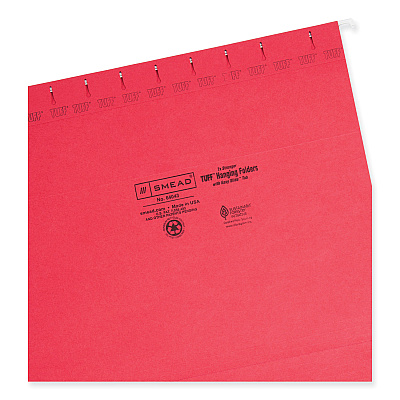Smead TUFF Hanging Folders with Easy Slide Tab, Letter Size, 1/3-Cut Tabs, Red, 18/Box (SMD64043)