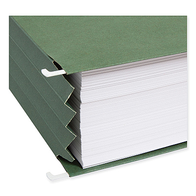 Smead 100% Recycled Hanging Pockets with Full-Height Gusset, 1 Section, 3.5" Capacity, Letter Size, Standard Green, 10/Box (SMD64226)