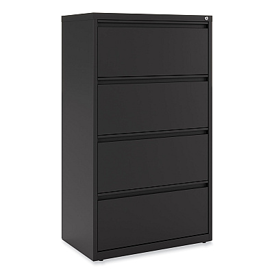 Alera Lateral File, 4 Legal/Letter-Size File Drawers, Black, 30" x 18.63" x 52.5" (ALEHLF3054BL)