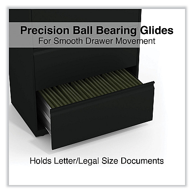 Alera Lateral File, 4 Legal/Letter-Size File Drawers, Black, 30" x 18.63" x 52.5" (ALEHLF3054BL)