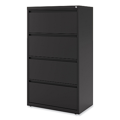 Alera Lateral File, 4 Legal/Letter-Size File Drawers, Black, 30" x 18.63" x 52.5" (ALEHLF3054BL)