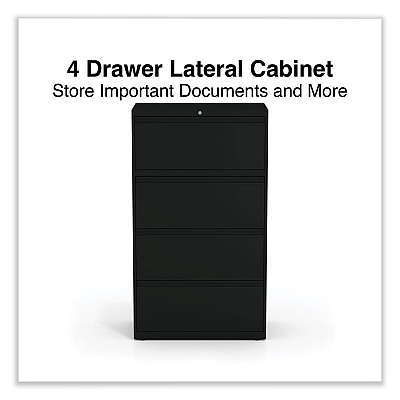 Alera Lateral File, 4 Legal/Letter-Size File Drawers, Black, 30" x 18.63" x 52.5" (ALEHLF3054BL)