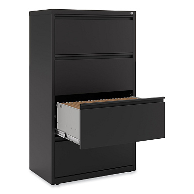 Alera Lateral File, 4 Legal/Letter-Size File Drawers, Black, 30" x 18.63" x 52.5" (ALEHLF3054BL)