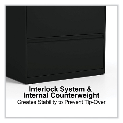 Alera Lateral File, 4 Legal/Letter-Size File Drawers, Black, 30" x 18.63" x 52.5" (ALEHLF3054BL)