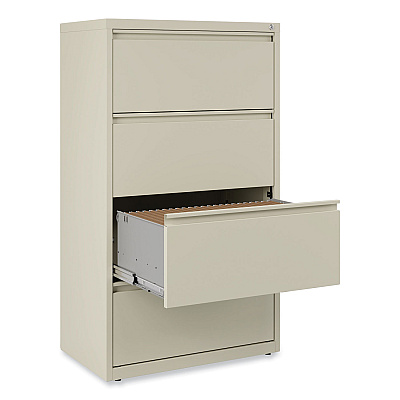 Alera Lateral File, 4 Legal/Letter-Size File Drawers, Putty, 30" x 18.63" x 52.5" (ALEHLF3054PY)