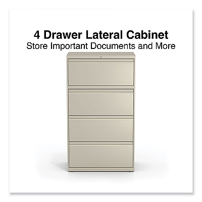 Alera Lateral File, 4 Legal/Letter-Size File Drawers, Putty, 30" x 18.63" x 52.5" (ALEHLF3054PY)