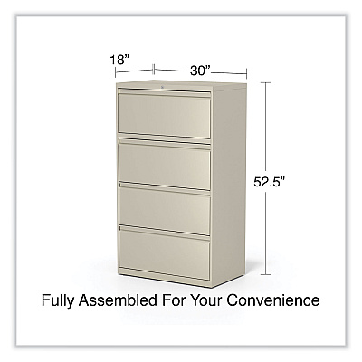Alera Lateral File, 4 Legal/Letter-Size File Drawers, Putty, 30" x 18.63" x 52.5" (ALEHLF3054PY)