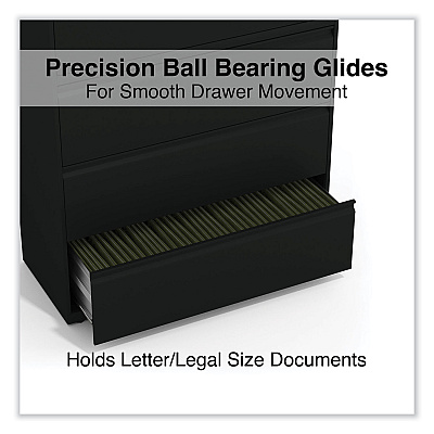 Alera Lateral File, 4 Legal/Letter-Size File Drawers, Black, 42" x 18.63" x 52.5" (ALEHLF4254BL)
