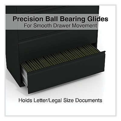 Alera Lateral File, 5 Legal/Letter/A4/A5-Size File Drawers, Black, 42" x 18.63" x 67.63" (ALEHLF4267BL)