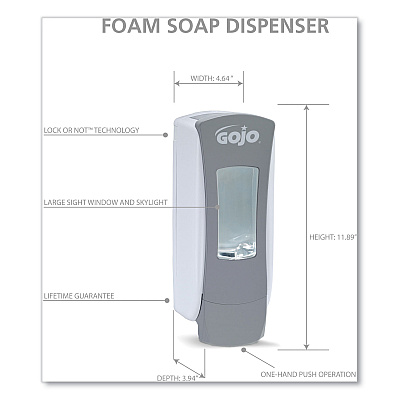 GOJO ADX-12 Dispenser, 1,250 mL, 4.5 x 4 x 11.25, Gray (GOJ888406)