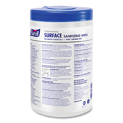 PURELL Foodservice Surface Sanitizing Wipes, 1-Ply, 10 x 7, Fragrance-Free, White, 110/Canister, 6 Canisters/Carton (GOJ934106CT)