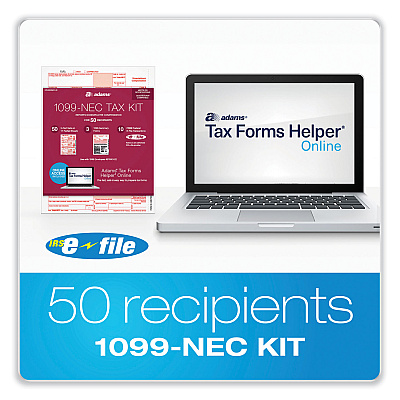 Adams 1099-NEC + 1096 Tax Form Kit with e-File, Inkjet/Laser, Fiscal Year: 2023, 5-Part, 8.5 x 3.67, 3 Forms/Sheet, 50 Forms Total (ABFSTAX550NEC22)