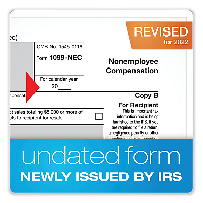 Adams 1099-NEC + 1096 Tax Form Bundle, Inkjet/Laser, Fiscal Year: 2023, 5-Part, 8.5 x 3.67, 3 Forms/Sheet, 24 Forms Total (ABFX5241NEC22)