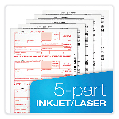 Adams 1099-NEC + 1096 Tax Form Bundle, Inkjet/Laser, Fiscal Year: 2023, 5-Part, 8.5 x 3.67, 3 Forms/Sheet, 24 Forms Total (ABFX5241NEC22)
