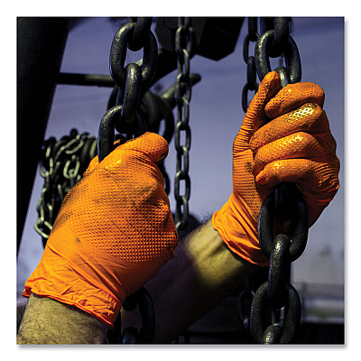 GloveWorks by AMMEX Heavy-Duty Industrial Nitrile Gloves, Powder-Free, 8 mil, Medium, Orange, 100/Box (AXCGWON44100)