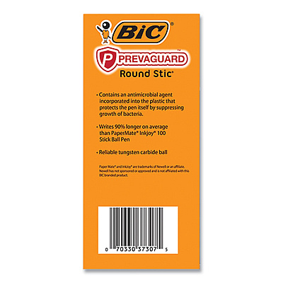 BIC PrevaGuard Round Stic Pen, Stick, Medium 1 mm, Blue Ink, Translucent Blue Barrel, 60/Pack (BICGSAM60BLU)