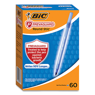 BIC PrevaGuard Round Stic Pen, Stick, Medium 1 mm, Blue Ink, Translucent Blue Barrel, 60/Pack (BICGSAM60BLU)