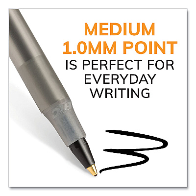 BIC Round Stic Xtra Life Ballpoint Pen, Stick, Medium 1 mm, Black Ink, Translucent Black Barrel, 144/Pack (BICGSM144AZBLK)