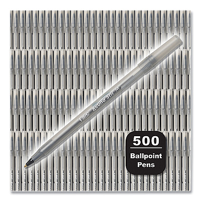 BIC Round Stic Xtra Life Ballpoint Pen, Stick, Medium 1 mm, Black Ink, Translucent Black Barrel, 500/Pack (BICGSM500EBLK)