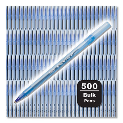BIC Round Stic Xtra Life Ballpoint Pen, Stick, Medium 1 mm, Blue Ink, Translucent Blue Barrel, 500/Pack (BICGSM500EBLU)