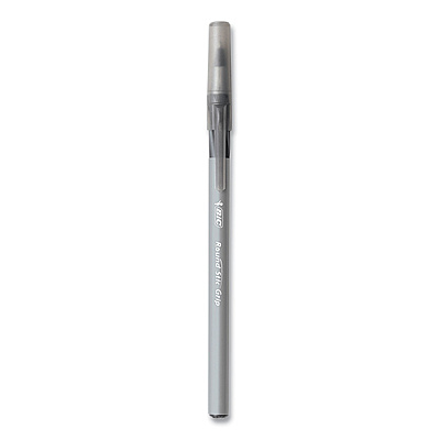 BIC Round Stic Grip Xtra Comfort Ballpoint Pen, Medium 1 mm, Black Ink, Gray/Black, 24/Box, 6 Boxes/Pack (BICGSMG144EBLK)